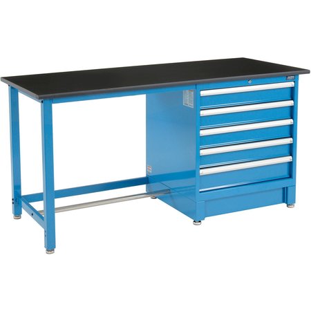 GLOBAL INDUSTRIAL 72Wx30D Modular Workbench with 5 Drawers, Phenolic Resin Safety Edge, Blue 711156
